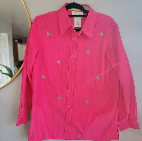 The Quacker Factory NWT QVC pink Small Christmas tree button up women - Picture 10 of 10